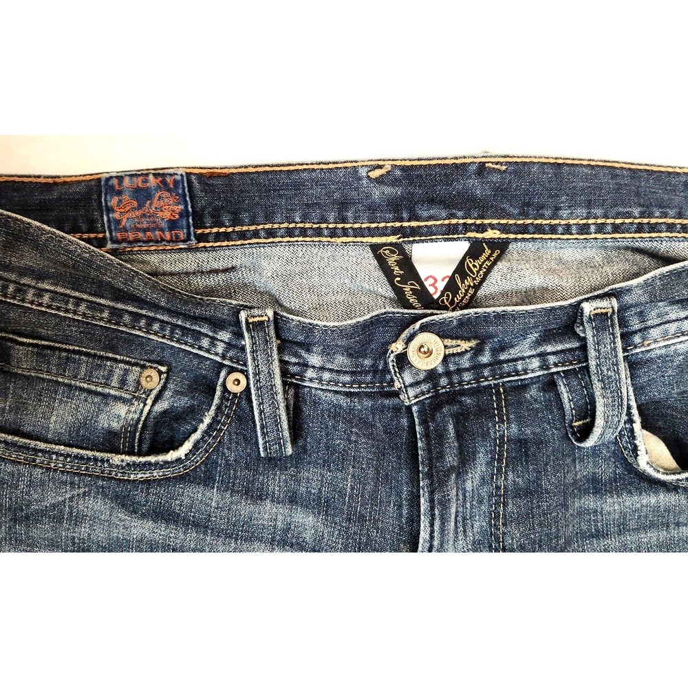 Lucky Brand Cross Road Straight Jeans Mens 32* (Fits 34x30) Blue Whiskered Denim - Picture 3 of 13